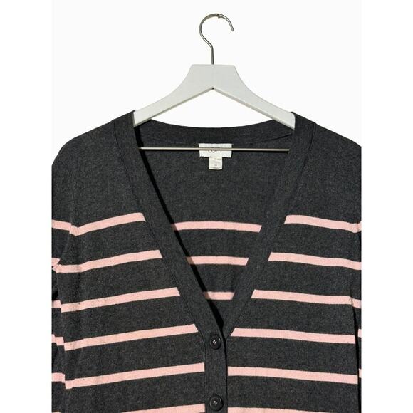 Ann Taylor Loft Cardigan Striped Button-Front Gray Pink Stripes Size Medium - Picture 3 of 9